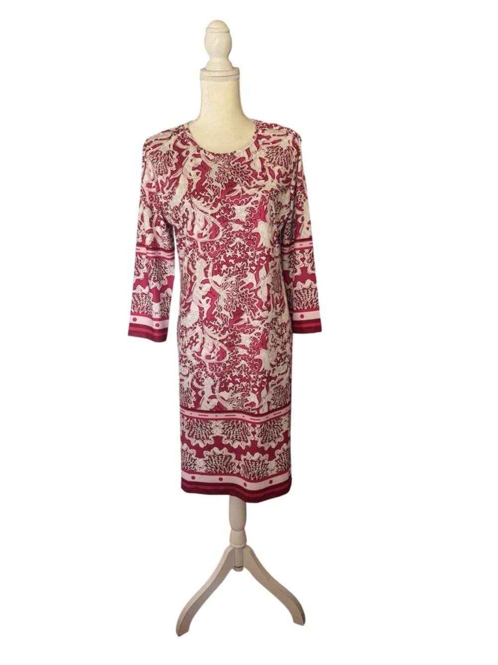 Jean Pierre Pink & Cream Floral-Print Long Sleeve Shift Dress